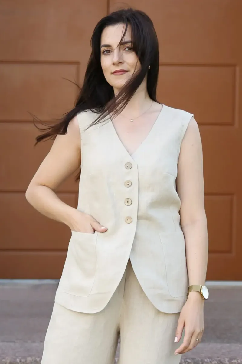 Amber Linen Amber Linen Damen vegan Weste Java Pale Sand, Beige, – Produktbild 1 von 2