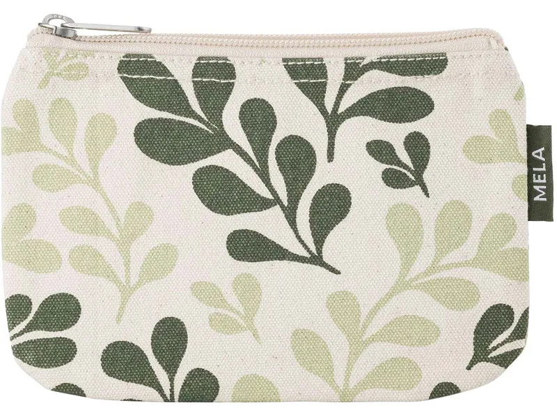 MELA Kleine Kosmetiktasche | von MELA | Fairtrade & GOTS zertifiziert, Greige / green leaf print, – Produktbild 1 von 2