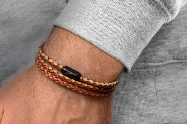 Simaru Simaru Wickelarmband Lederarmband Muster Made in EU für Damen & Herren mit Magnetverschluss, Hellbraun mix, – Produktbild 4 von 4