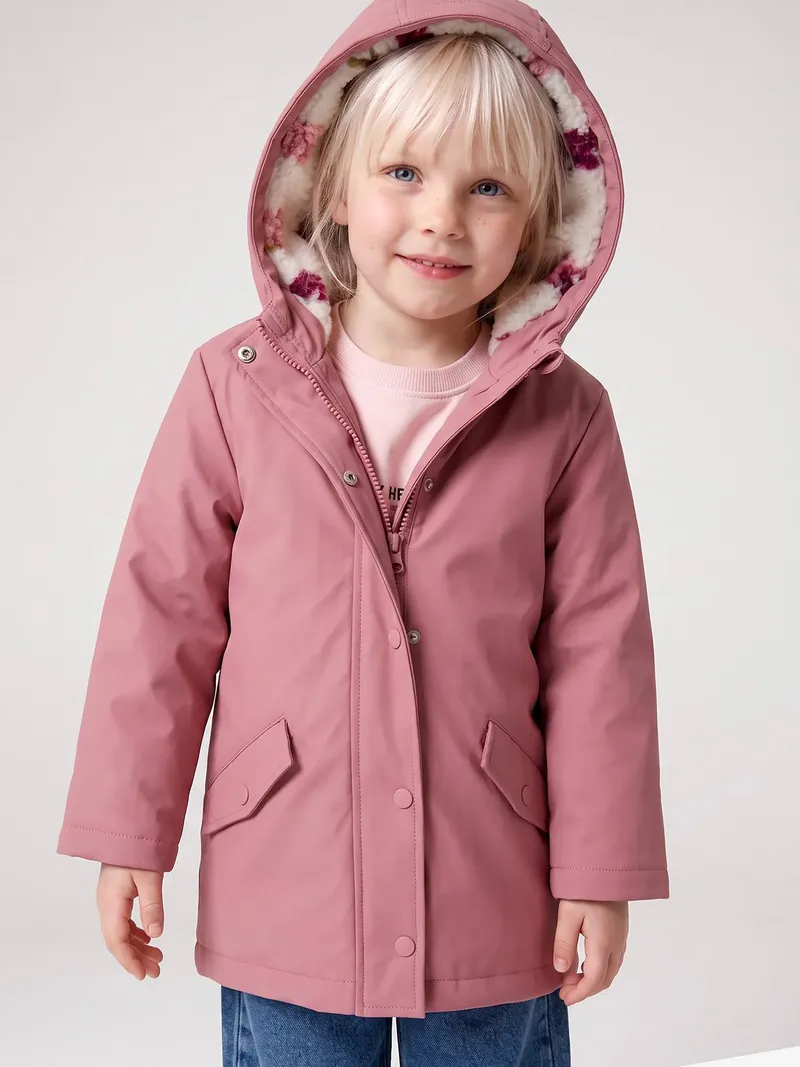 Vertbaudet Warme Regenjacke mit Teddyfleece-Futter Mädchen, Malve, – Produktbild 2 von 4