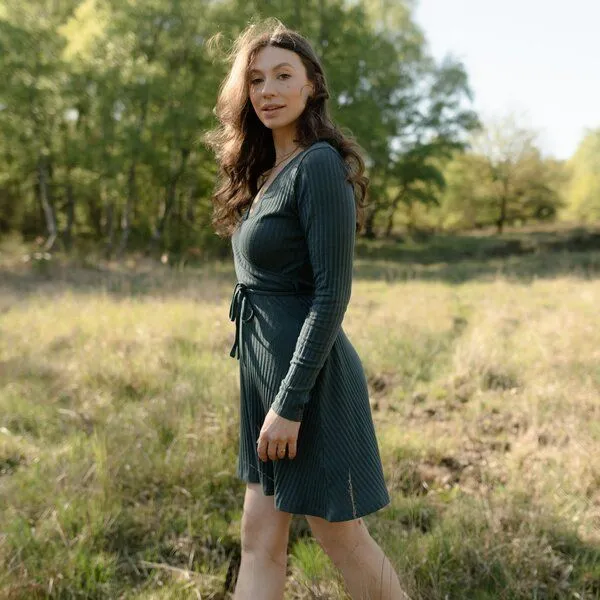 NORDLICHT NORDLICHT Pointelle Wickelkleid Antje, Waldgrün, – Produktbild 1 von 4