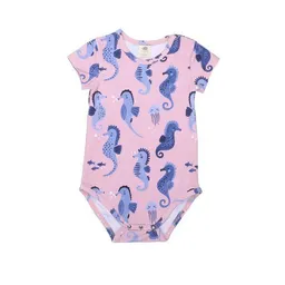 Walkiddy Baby Kurzarmbody GOTS zertifiziert Bio-Baumwolle Rosa Seepferdchen-Print Druckknöpfe – Walkiddy – Produktbild 1 von 1