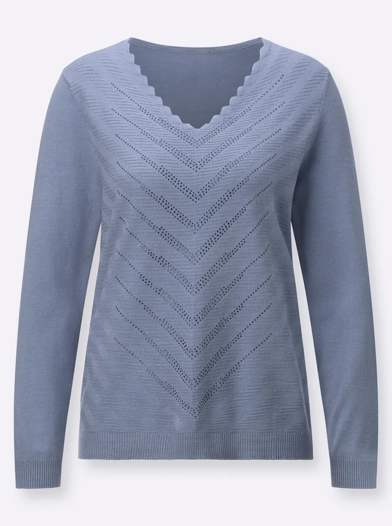Witt V-Ausschnitt-Pullover taubenblau, Taubenblau, – Produktbild 1 von 2