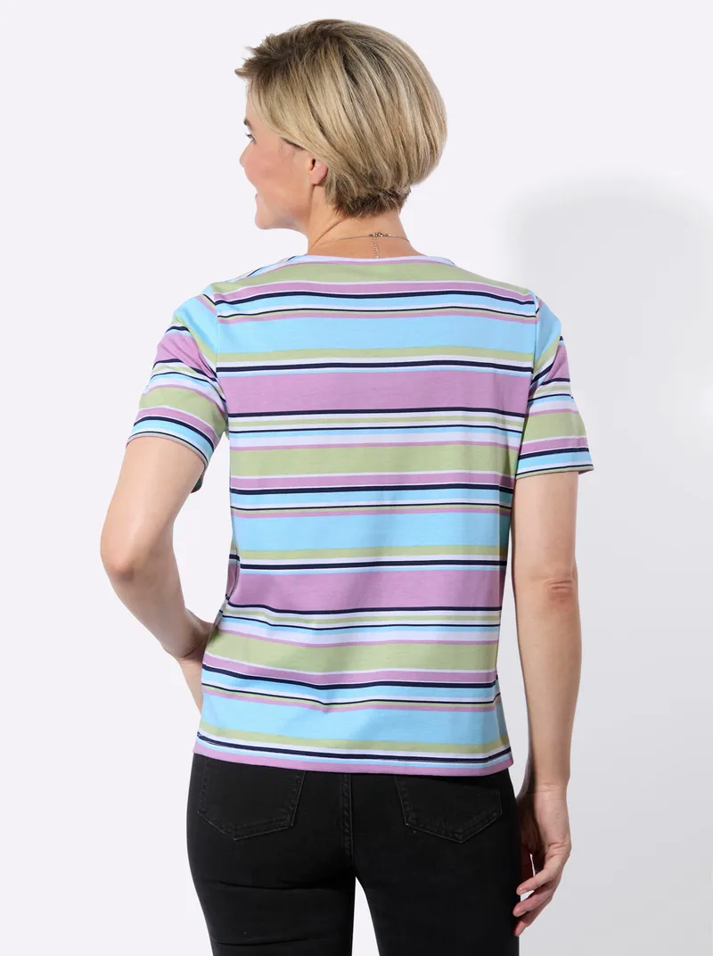 Witt V-Shirt weiß-aquamarin-geringelt, Weiß-aquamarin-geringelt, – Produktbild 1 von 2