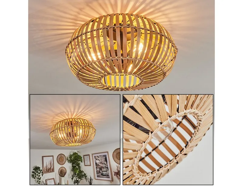 hofstein Deckenleuchte moderne Deckenlampe aus Metall/Bambus in Schwarz/Natur, ohne Leuchtmittel, Deckenleuchte Lichteffekt, Ø40,5cm, 3x E27, ohne Leuchtmittel, Beige|schwarz, – Produktbild 1 von 4