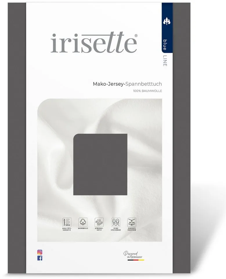 irisette irisette Spannbettlaken Jupiter 8, Mako-Jersey, Gummizug: rundum, (1 Stück), aus Baumwolle, für Matratzen bis 25 cm Höhe, Bettlaken, Spannbetttuch, Schwarz, – Produktbild 1 von 5