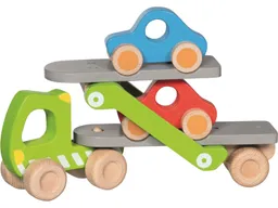 Goki goki Autotransporter aus Holz mit 2 Fahrzeugen, 3-teilig, bunt lackiert Maße 28 bzw. 44 x 8 x 17,5 cm – Produktbild 1 von 1