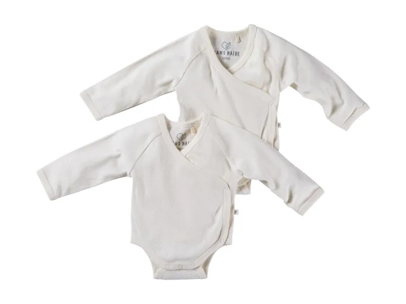 HANS NATUR Baby Wickelbody Langarm Bio-Baumwolle 2er Set off white Gr. 62/68, Weiß, – Produktbild 1 von 2