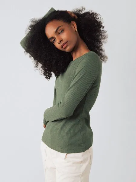 Honest Basics Honest Basics Damen Geripptes Langarmshirt aus Bio- und recycelter Baumwolle, Thymian, – Produktbild 2 von 4