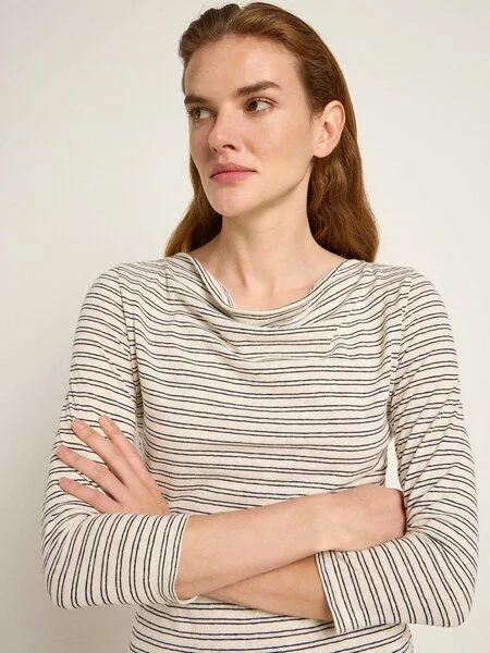 LANIUS LANIUS Wasserfallshirt (OCS) aus Hanf und Bio-Baumwolle, Creme/black, – Produktbild 1 von 5