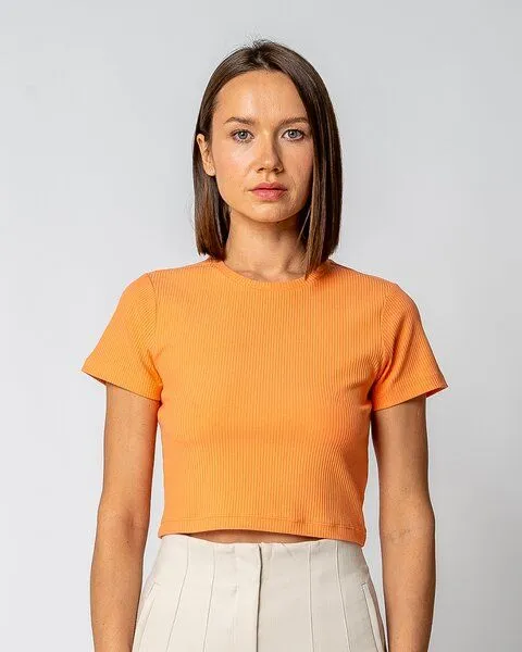 GORG GORG Damen Geripptes Cropped T-Shirt aus Bio-Baumwolle & TENCEL Modal, Pfirsichnektar, – Produktbild 1 von 4