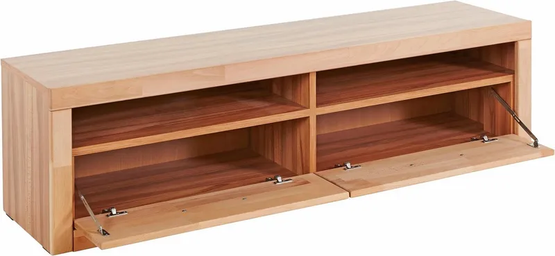 OTTO home Lowboard Ribe,140cm breit,38cm hoch mit 2 Klappen,Oberplatte aus Massivholz, Holz massiv, Holzwerkstoff, Metall Griffe,2 Klappen, Braun, – Produktbild 5 von 5