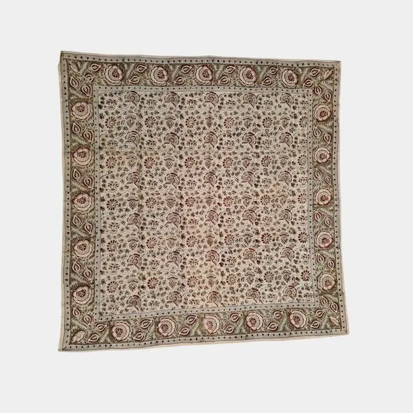 Der Lindwurm Der Lindwurm Kalamkari- Tuch (110x110 cm), Handdruck mit Pflanzenfarben, Rot/creme/grün, – Produktbild 1 von 2