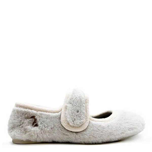 thies Veganer Hausschuh "thies ® Rec Fur Ballerina" aus ultraweichem, recyceltem Fell, fair produziert, Off white, – Produktbild 1 von 4