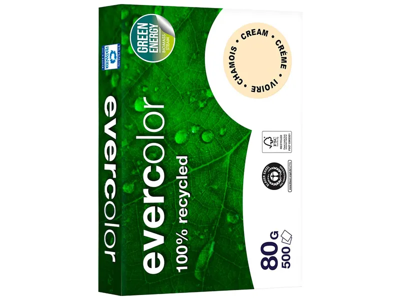 Clairefontaine 500 Blatt Clairfontaine Farbiges Recycling-Kopierpapier 'Evercolor' chamois, 80g, DIN A4 – Produktbild 1 von 1
