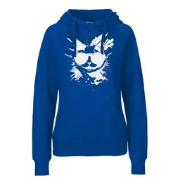 HANDGEDRUCKT HANDGEDRUCKT "Cool Cat" Frauen HOODY aus reiner Biobaumwolle (kbA) – Produktbild 1 von 1