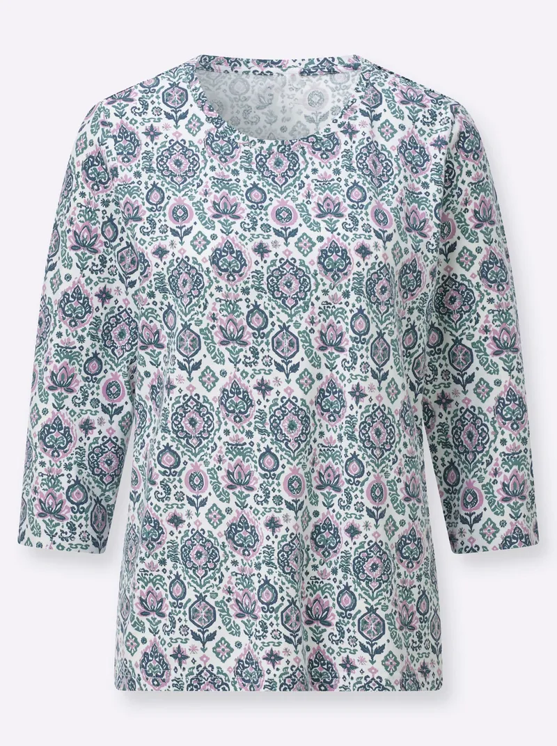Witt Witt Print-Shirt ecru-rauchblau-bedruckt, Ecru-rauchblau-bedruckt, – Produktbild 1 von 2