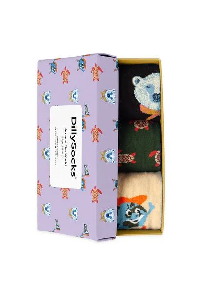 DillySocks DillySocks Socken „Geschenk Set Around The World 3er Set“, Black - blue - green - beige - orange, – Produktbild 4 von 4