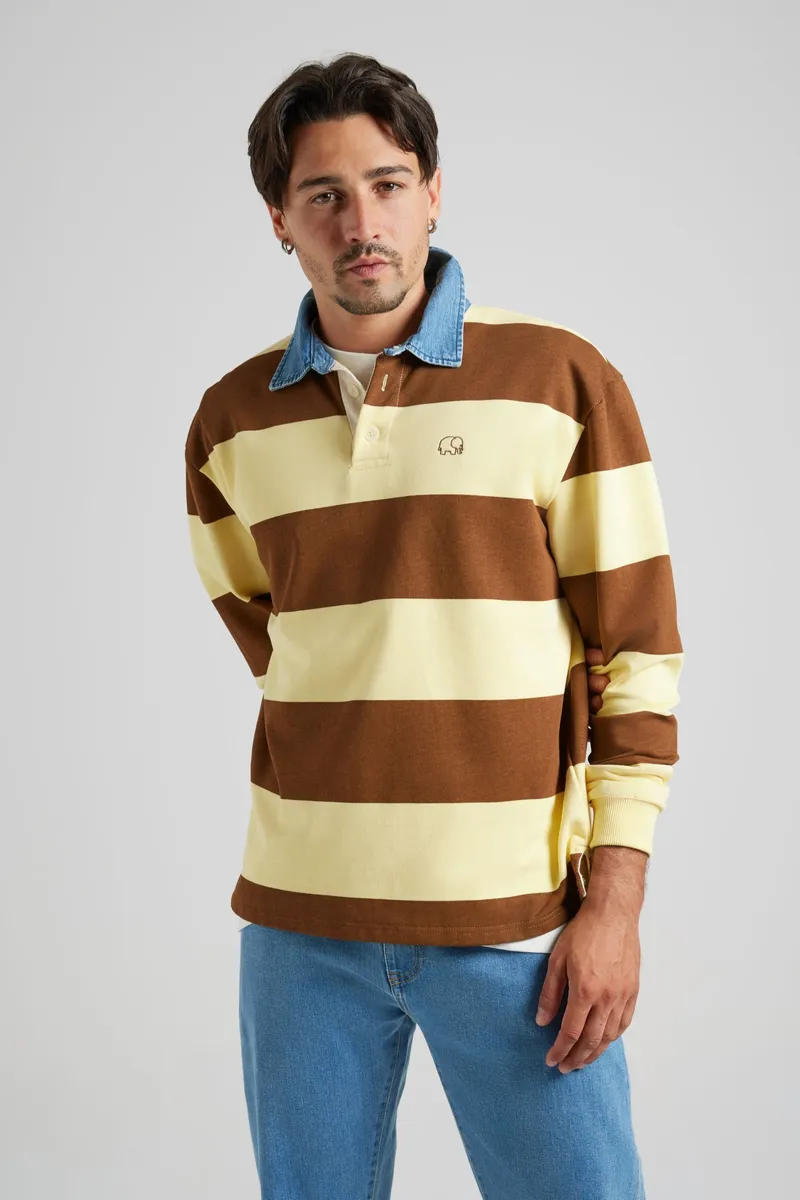 Trendsplant Trendsplant Herren vegan Sweater Yard Rugby-Polo Cappuccino/Banane, Braun, – Produktbild 2 von 2