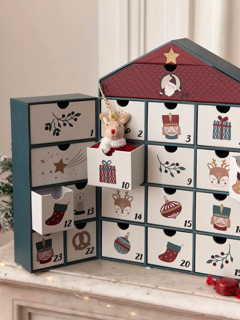 Vertbaudet Kinder Haus-Adventskalender aus Pappe, Grün bedruckt, – Produktbild 2 von 4