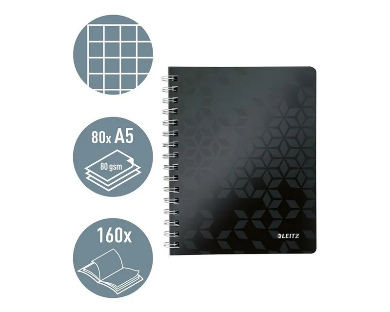Leitz Leitz Collegeblock WOW 4641, A5, mit PP-Einband, Schwarz, – Produktbild 2 von 5