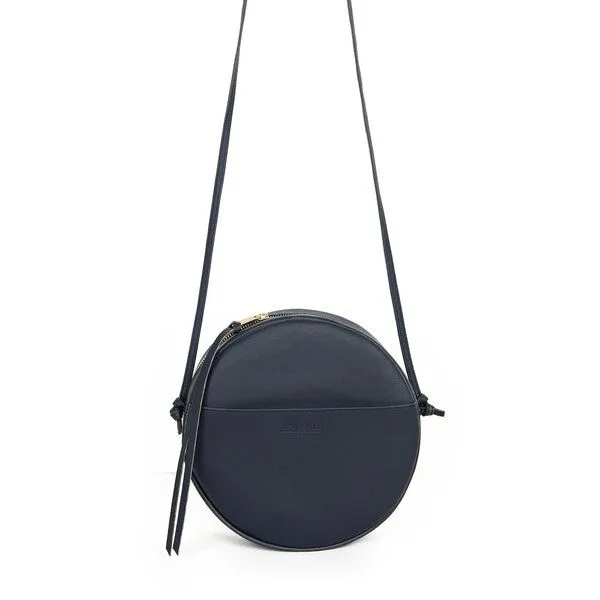 ELEKTROPULLI Vegane Runde Schultertasche MONA von ElektroPulli, Dunkelblau mit gold rv, – Produktbild 1 von 1