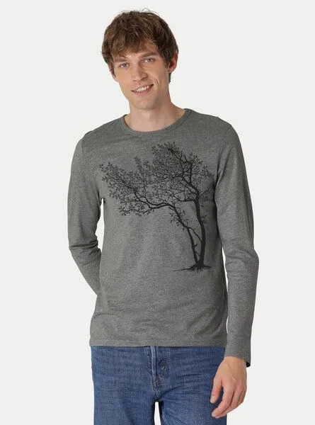 Peaces.bio - handbedruckte Biomode Peaces.bio - handbedruckte Biomode Bio-Herren-Langarmshirt Fancy Tree, Grau, – Produktbild 2 von 2