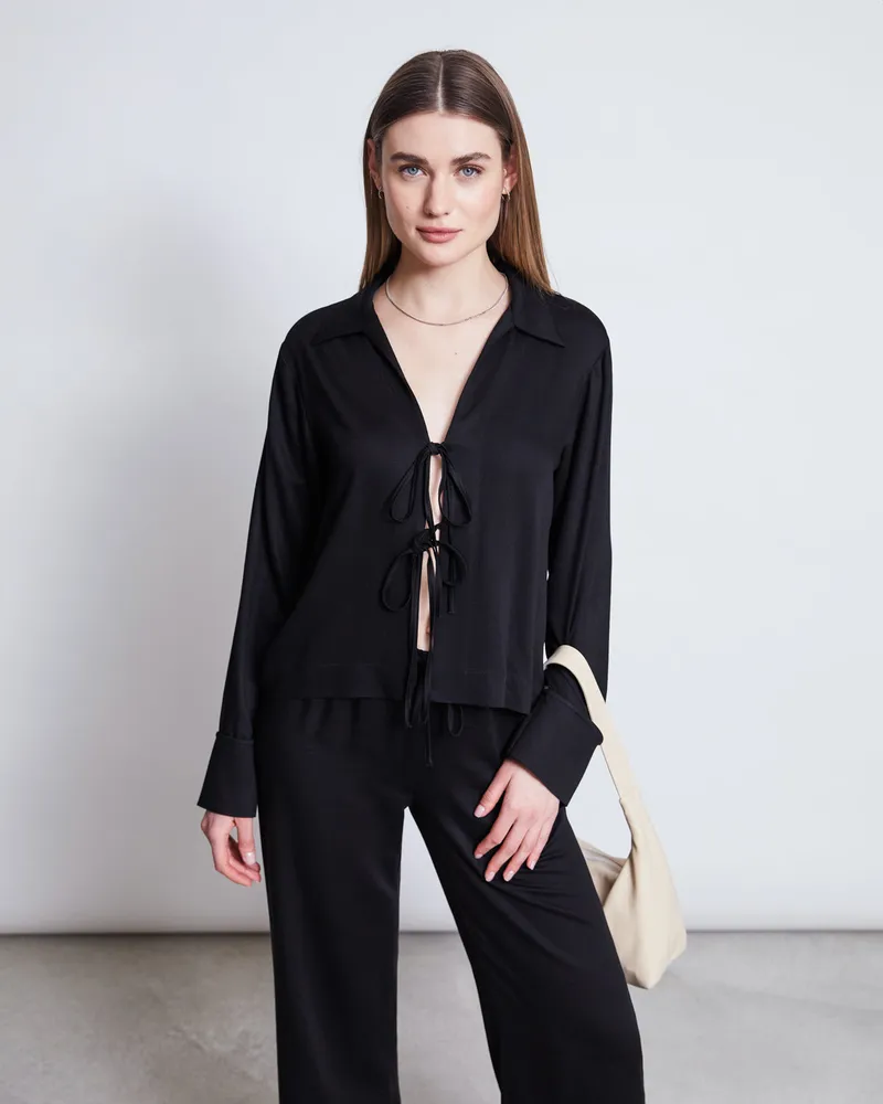 JAN N JUNE JAN 'N JUNE Damen vegan Hemd Krawatte Kaluz Schwarz, Schwarz, – Produktbild 1 von 1