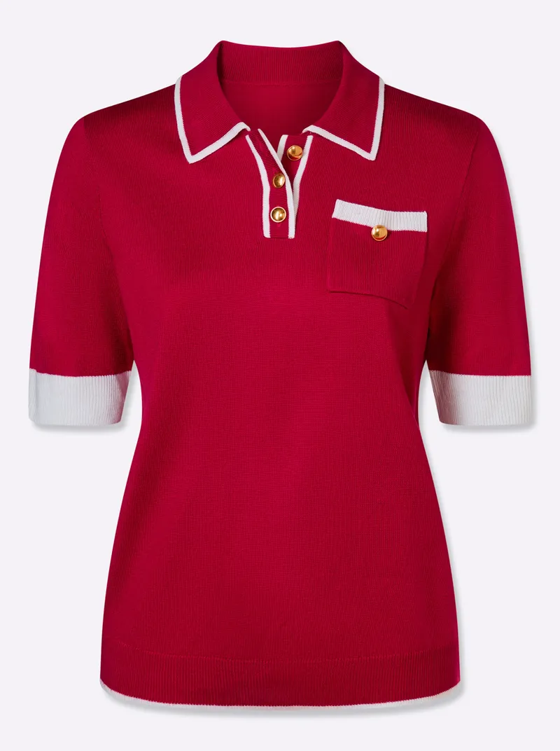 Witt Kurzarmpullover, Rot-weiß, – Produktbild 1 von 2