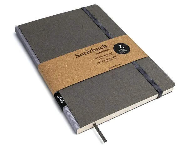 tyyp tyyp Notizbuch A5 farbig – Ton-in-Ton mit perforierten Seiten – Recyclingpapier, vegan & handgefertigt, Grau, – Produktbild 1 von 4