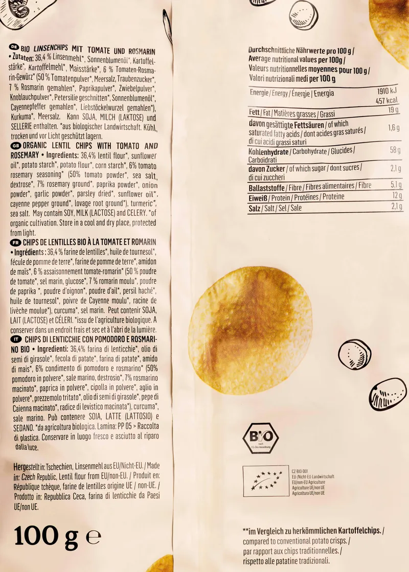 KoRo Bio Linsenchips mit Tomate & Rosmarin 7 x 100 g – Produktbild 5 von 5