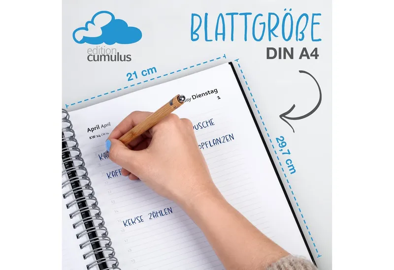 edition cumulus Terminkalender edition cumulus Der GROSSE DICKE Tageskalender 2027 DIN A4 1Tag=1Seite, 1 Tag pro Seite, DIN A4, FSC-Papier, Notizbereich, Schwarz, – Produktbild 1 von 5