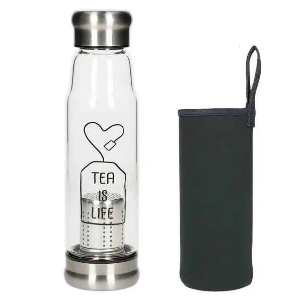 elasto elasto Glasflasche mit Teeeinsatz - Neoprenhülle und Motiv 0,5 l, Teabag, – Produktbild 1 von 4