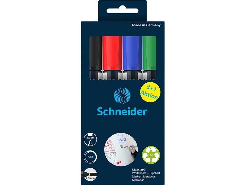 Schneider Schneider 4er-Pack Whiteboardmarker "Maxx 290" 3+1, Sortiert, – Produktbild 2 von 4