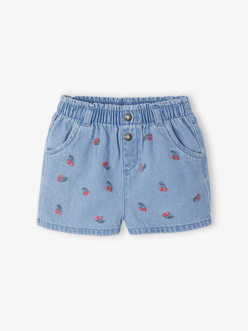 Vertbaudet Baby Jeansshorts mit Blumenstickerei, Double stone, – Produktbild 1 von 3