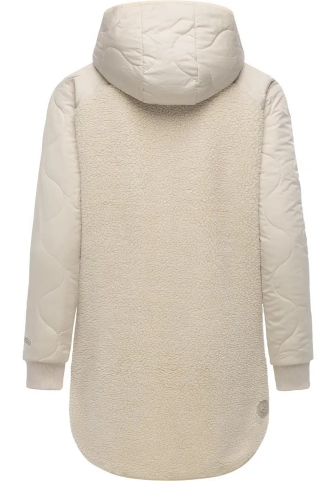 ragwear ragwear Fellimitatmantel Longeddy Kuscheliger Plüschmantel mit Kapuze, Beige|braun, – Produktbild 4 von 5