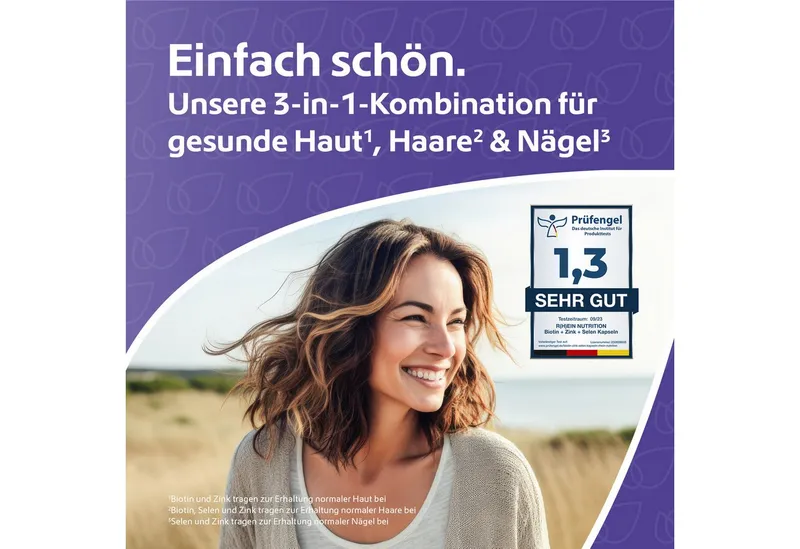 R(h)ein Nutrition R(h)ein Nutrition Biotin + Zink + Selen für Haut, Haare & Nägel Kapseln, 120 St., 24.2 g – Produktbild 2 von 5