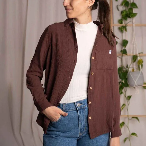 Vresh Clothing Vresh Clothing Vyllin - Musselin Hemd aus Biobaumwolle, Weinrot, – Produktbild 4 von 4
