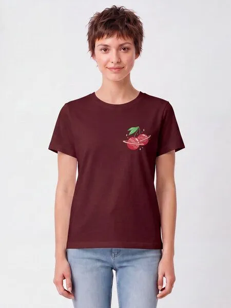 watapparel watapparel T-Shirt Frauen Cherry Planets, Burgundy, – Produktbild 2 von 2