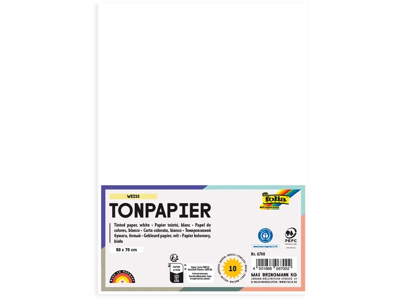 folia folia Tonpapier, 130 g/m², 50 x 70 cm, 10 Bogen, weiß – Produktbild 1 von 1