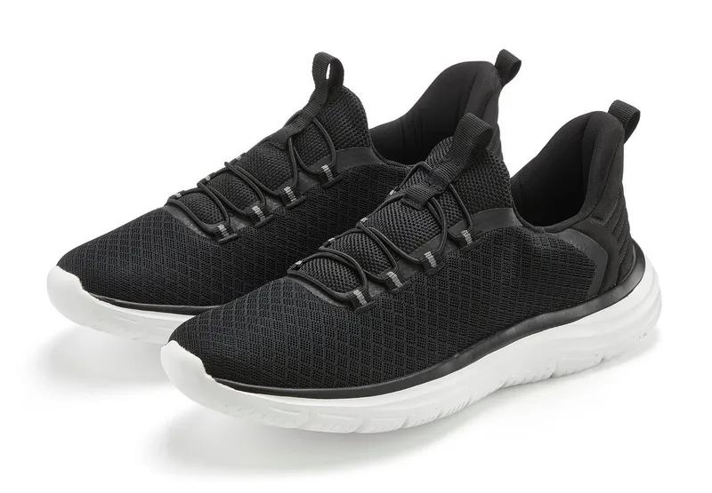 John Devin John Devin Halbschuhe, Freizeitschuhe, Turnschuh, Slip-On-Sneaker Sneaker mit elastischen Bändern für schnelles Reinschlüpfen, Unisex VEGAN, Schwarz, – Produktbild 2 von 5
