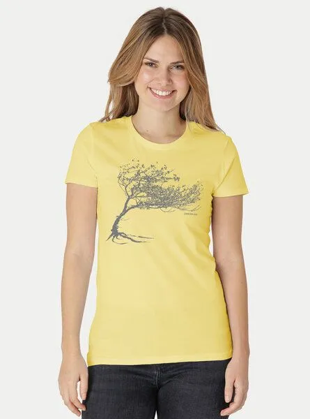 Peaces.bio - handbedruckte Biomode Peaces.bio - handbedruckte Biomode Bio-Damen-T-Shirt "Windy Tree", Hellgelb, – Produktbild 1 von 3
