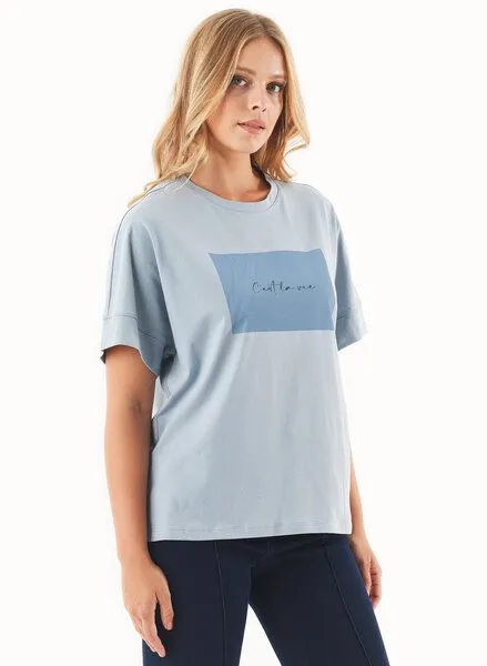 ORGANICATION ORGANICATION T-Shirt aus Bio-Baumwolle mit Print, Blau(dusty blue), – Produktbild 3 von 4