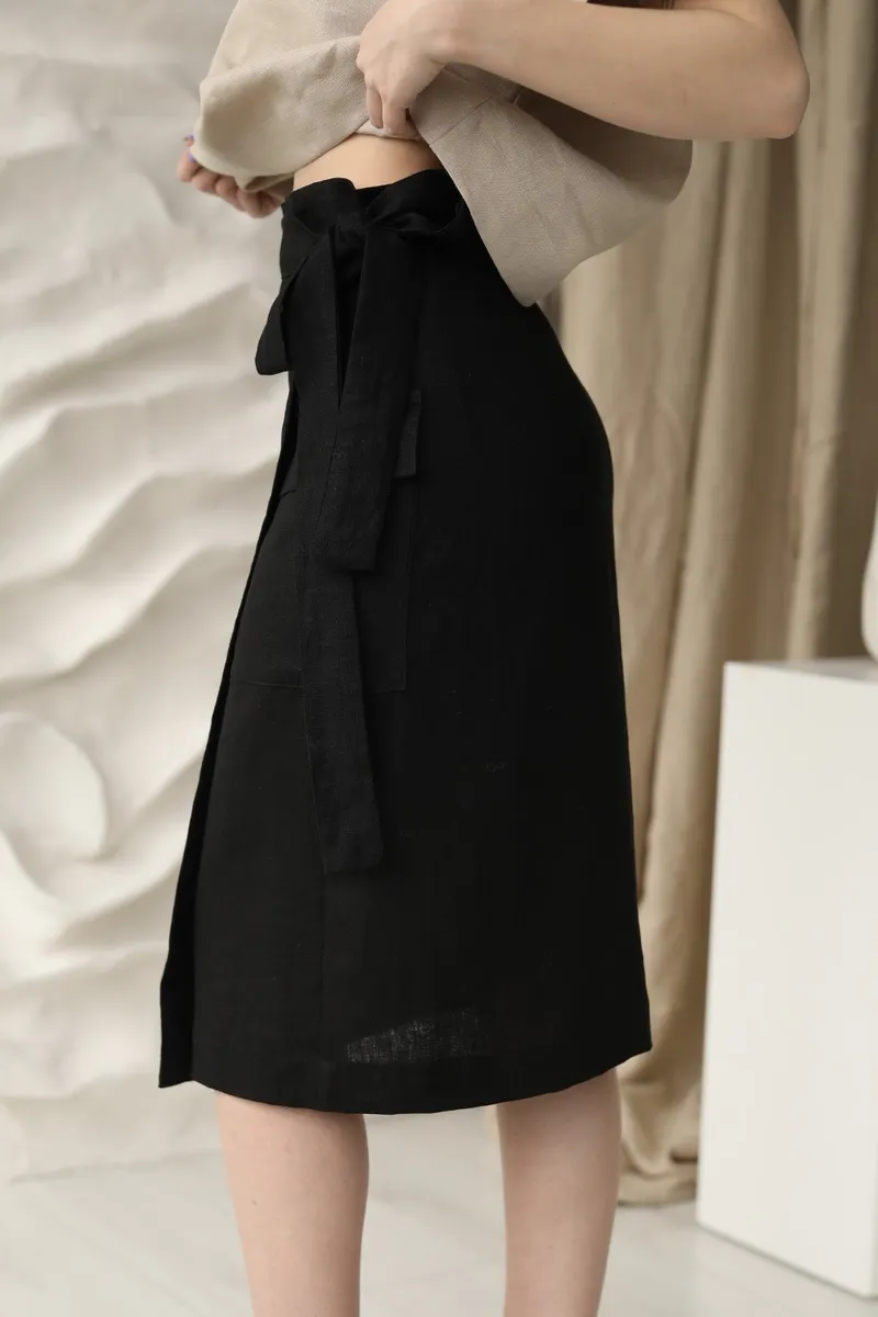 Amber Linen Amber Linen Damen vegan Wickelrock Vita Schwarz, Schwarz, – Produktbild 1 von 2