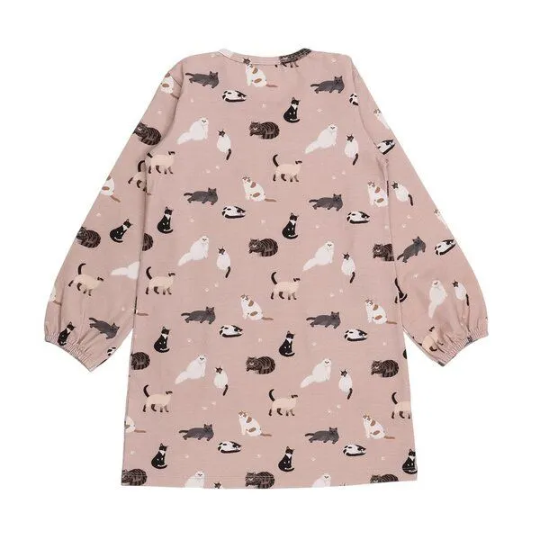 Walkiddy Kinder Kleid GOTS zertifiziert Bio-Baumwolle, Altrosa, Katzen-Muster, Walkiddy, Pink, – Produktbild 2 von 3
