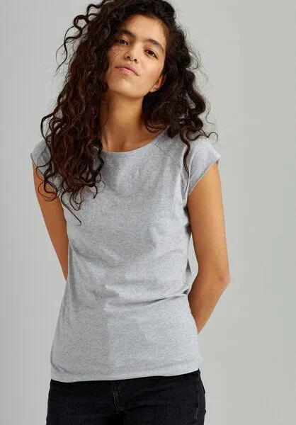THOKKTHOKK ThokkThokk TT01 Cap Sleeve T-Shirt Damen (GOTS, vegan, Bio-Baumwolle), Grau (grey melange), – Produktbild 1 von 6