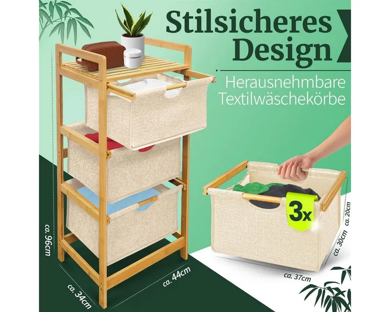 HEIMWERT Wäschekorb Wäschekorb Regal 3 Fächer Wäschesortierer Wäschesammler, Beige, – Produktbild 1 von 5
