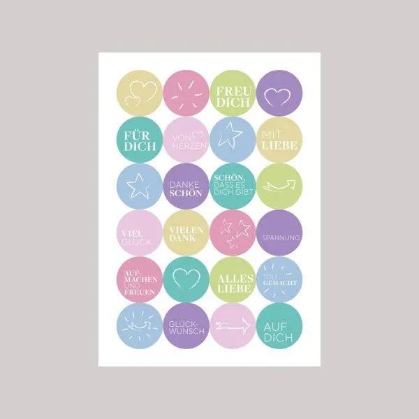 Fines Papeterie Fines Papeterie 24 Geschenk Aufkleber mit verschiedenen Motiven, Pastell bunt, – Produktbild 2 von 3