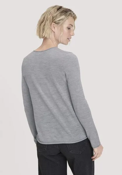 hessnatur hessnatur Strick Pullover Regular aus reiner Bio-Merinowolle, Hellgrau, – Produktbild 2 von 4