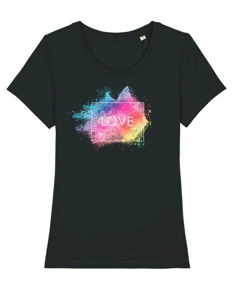 Human Family Bio Damen Rundhals T-Shirt Amorous "Colour Love" von Human Family, Schwarz, – Produktbild 1 von 2